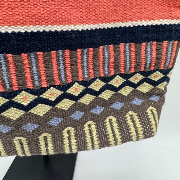 J Jill Multicolored Woven Cotton Tote Bag with Wood Handles Boho bohemian summer - Picture 5 of 15